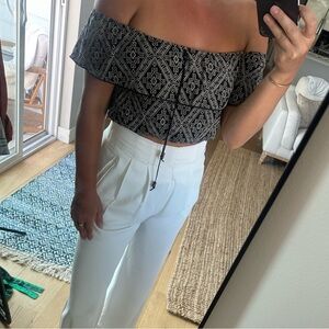Black and White Off-Shoulder Crop Top
